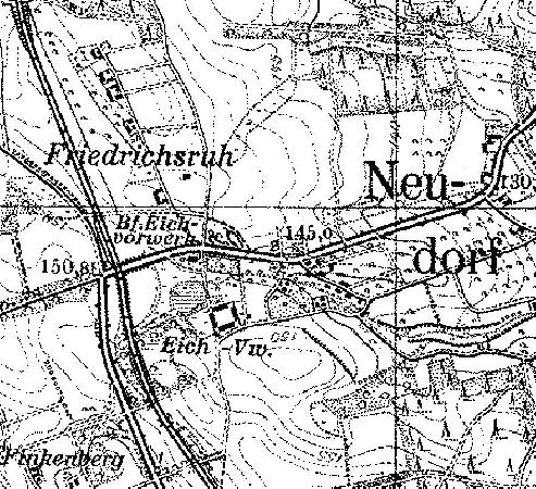 Fragment mapy topograficznej okolic Dbiczki. Z prawej strony widac stacj kolejow (Bf - Banhoff) z bocznic i budynkiem.
