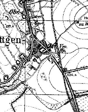 Fragment niemieckiej mapy topograficznej okolic Witkowa z 1933 r. Po środku widać przystanek kolejowy.