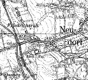 Fragment niemieckiej mapy topograficznej okolic Dębiczki z 1933 r.. Z prawej strony widać stację kolejową (Bf - Banhoff) z bocznicą i budynkiem.