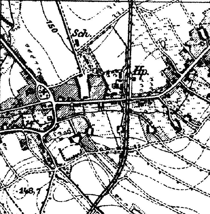 Fragment niemieckiej mapy topograficznej okolic Siecieborzyc z 1933 r. Po środku widać przystanek kolejowy. Z obu stron toru widac bogatą infrastrukturę i zabudowania.