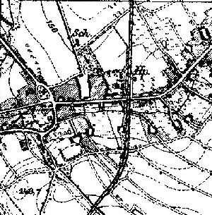 Fragment niemieckiej mapy topograficznej okolic Siecieborzyc z 1933 r. Po środku widać przystanek kolejowy. Z obu stron toru widac bogatą infrastrukturę i zabudowania.